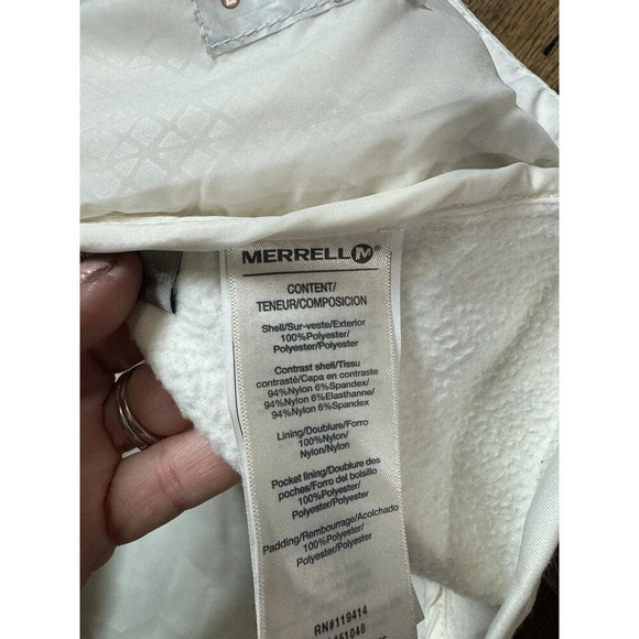 Merrell Jacket Womens Size S White Quilted Hooded Zipper Pockets Full Zip - Picture 7 of 8